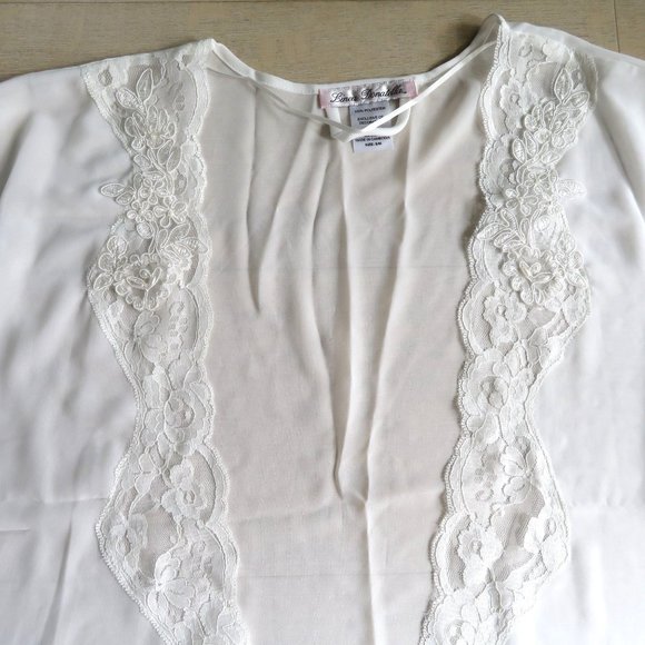 Linea Donatella Sheer Chiffon Open Front Robe S/M White Lace Pearls Knee Length - Picture 16 of 16